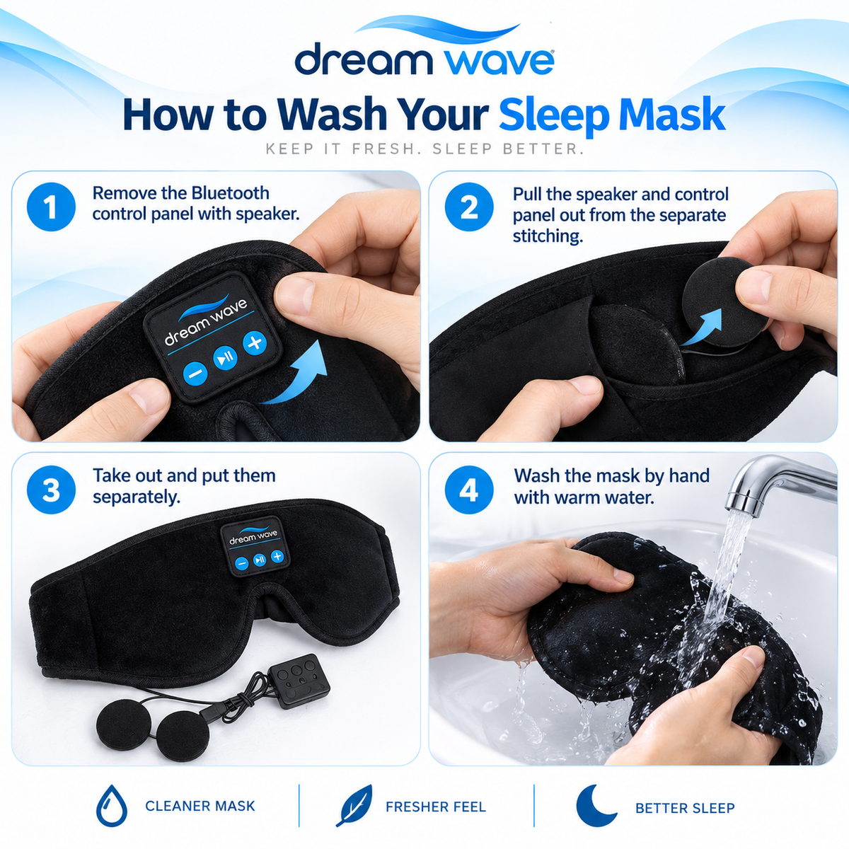 DreamWave™ 3D Bluetooth Sleep Mask with Built-In HD Speakers